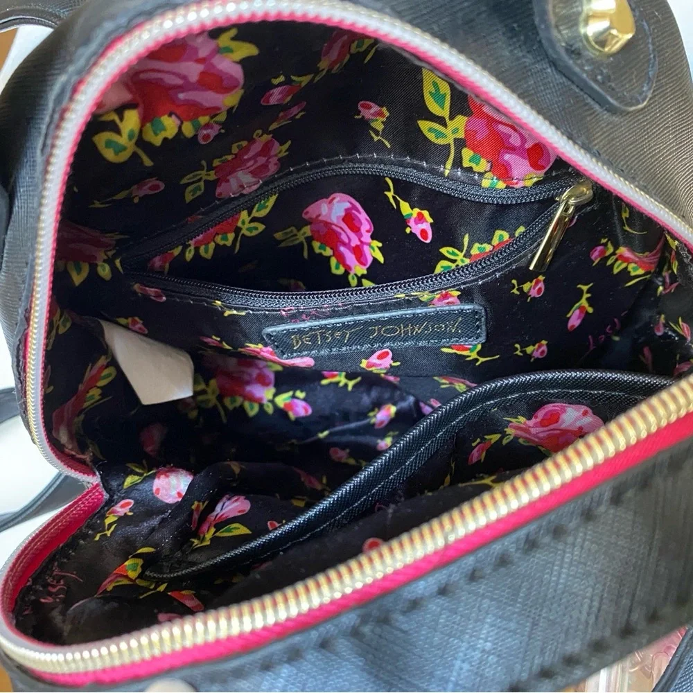 Betsey Johnson Black and White Polka Dot Mini Backpack with Vibrant Accents